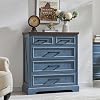 Farmhouse 5 Drawer Dresser for Bedroom 36 Inch Tall Modern Dresser Chest of Drawers Rustic Wood Storgae Organizer with Large Drawers Bar Handles for Bedroom Living Room Hallway Blue