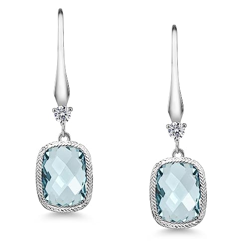 Gem Stone King 4.60 Cttw Simulated Aquamarine Drop Dangle Earrings for Women | 925 Sterling Silver | 13X9MM Cushion Checkerboard Cut | Fine Jewelry Gifts for Her Mom Women Wife3