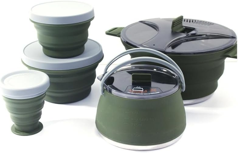 AOUTN屋外折りたたみポット｜シリコン・ステンレス製 ハイク・キャンプクッカー 携帯用ピクニックポット 軽量収納 高耐熱性 アウト