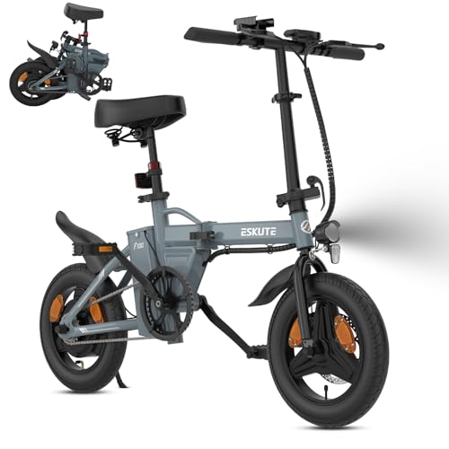 ESKUTE F100 E-Bike Klapprad, 14 Zoll Elektrofahrrad mit USB-Ladeanschluss für Handy, 250W EU-konformes Elektrofahrräder, Integrierter 36V 9Ah Akku, Reichweite bis 35-60KM, Dunkelgrau