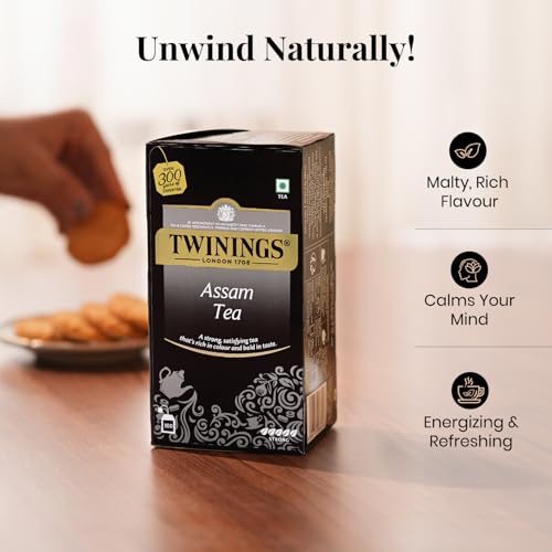 Image of Twinings Assam Tea, 100 Teabags| Pack of 1| Premium Black Tea| Strong Strength| Full-bodied, Malty and Robust Flavour| Handpicked Leaves| Enjoy a Hot Cup of Tea