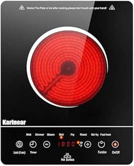 Karinear Portable Electric Cooktop, Electric Stove Single Burner Ceramic Cooktop with Touch Control, Child Safety Lock, Timer, Residual Heat Indicator, Overheat Protection, 1800W 110V Infrared Burner