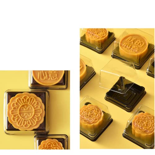 50 Pack Black Bottom Clear Cover Plastic Mini Cake Box - Muffin Box - Moon Cake Box - Mung Bean Cake Snow Mei Niang Box（Bottom 2 1/4 Inch X High 1-1/2 Inch） #TOP2