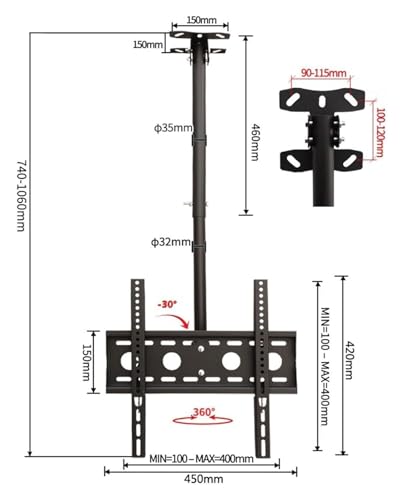Support TV plafond télescopique en acier robuste pour grand écran 55 pouces - 3