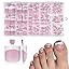 White French toenails A - Berry Pink Base