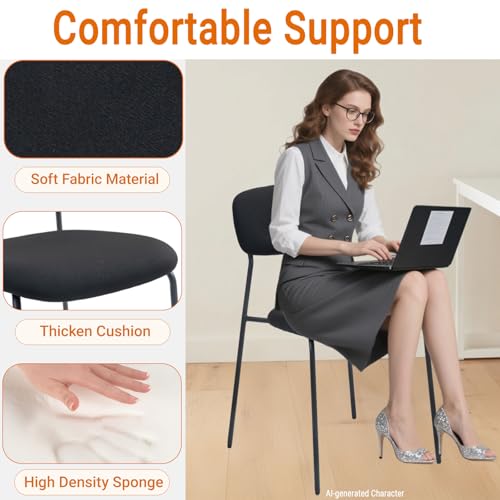 Image of Sidanli Stackable Waiting Room Chairs, Armless Upholstered Guest Chairs Set of 4 with Comfotable Cushion for Conference Reception Break Room Lobby, Black