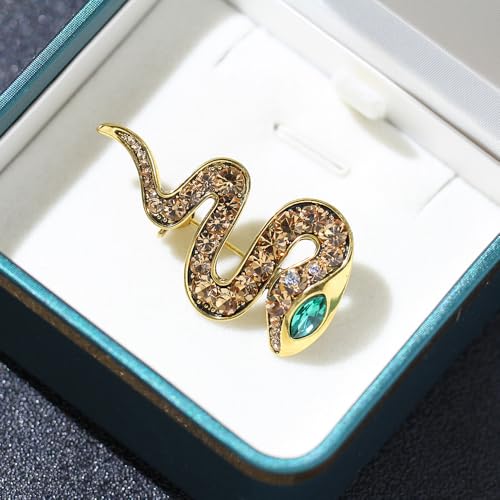 Image of Gold Snake Brooches Pins for Women Men Statement Snake Enamel Lapel Pins Crystal Rhinestone Accessories Powerful Animal Insect Clothing Coat Jacket Lapel Jewelry Gifts