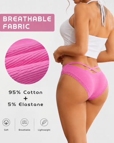 Image of Womens Cotton Underwear Sexy Lace Trim Bikini Ladies Cheeky Panties 6 Pack