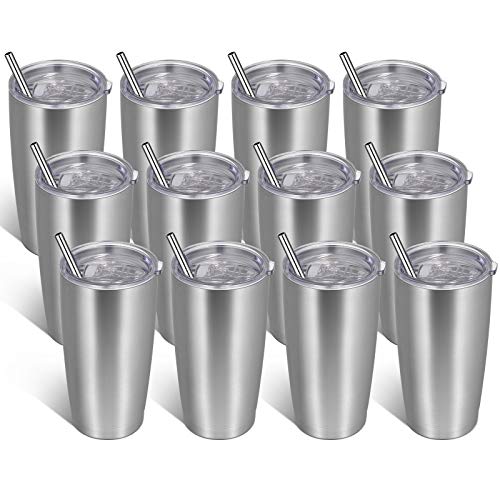 VEGOND 20oz Tumbler with Lid and Straw Stainless Steel Tumbler Cup Bulk Vacuum Insulated Double Wall Travel Coffee Mug Powder Coated Coffee CupStainless 12 Pack)