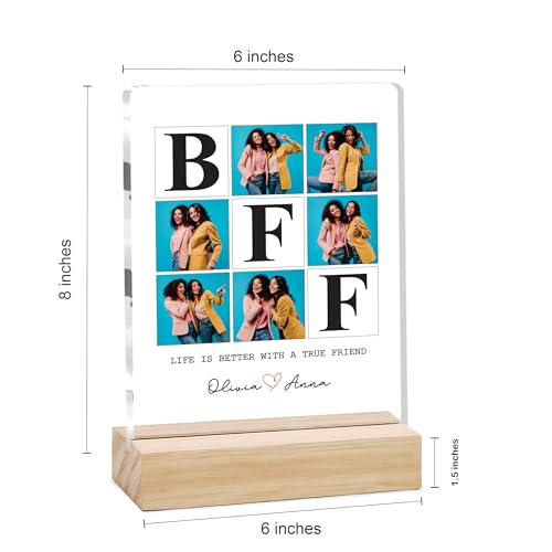 Image of Giftplease Customized Friends Plaque with Wooden Stand | Personalized Photo Frame with Quote | Best Friend Birthday Gift, Farewell Gift, Friendship Day Gift for BFF Keepsake Room Decor FR 08