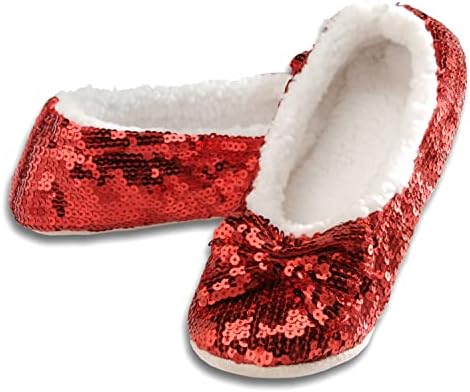 Snoozies Ballerina Bling Metallic Shine Women Slippers | Sequin House Slippers for Women | Slipper Socks with Grippers for Women | Cute Slippers for Women | Multiple Colors and Sizes