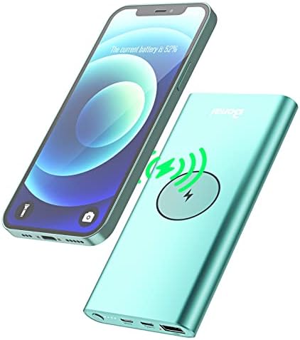 BONAI Wireless Portable Charger 12000mAh, Power Bank Aluminum Without Magnetic (8-Pin iPhone Input & USB C High-Speed 3.0A Input/Output) Compatible iPhone 13 12 11 iPad Samsung Android (W-Mint)