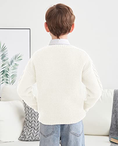 Boys Girls Cable Knit Sweater Long Sleeve Crew Neck Kids Cute Warm Chunky Pullover Jumper Top,White,5-6 Years #TOP5