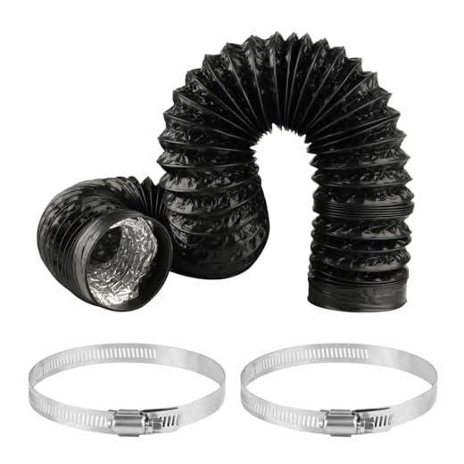 Tubo Flexible de Salida de Aire 100 mm, Tubo Campana Extractora Negra, Manguera de Ventilación de PVC Aluminio para Ventilador Extractor de Aire Climatización Secadora + 2 Abrazaderas de Manguera