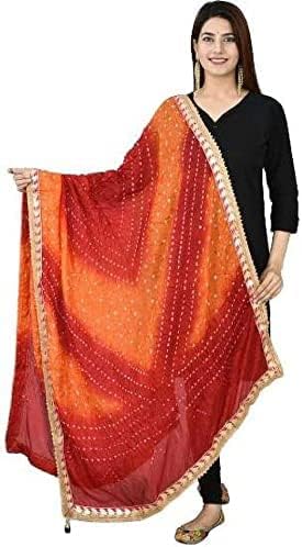 Kalpit Creations Women's Jaipuri Rajasthani Silk Bandhani Bandhej Multi-Colored Heavy Dupatta With Gota Work And Latkans