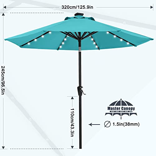 Image of MASTERCANOPY 11ft Patio Umbrella with Solar Lights, Turquoise