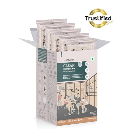 Image of TrueBasics Clean Whey Protein Powder Blend, Coffee, 5 Sachets