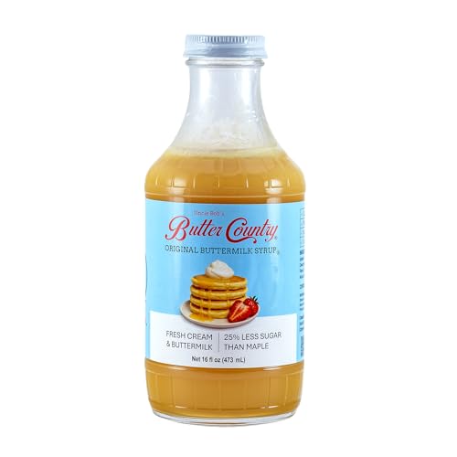 Uncle Bob's Butter Country Original Buttermilk Syrup for Pancakes and Waffles, Less Sugar, No Corn Syrup, Gluten Free, Made without Artificial Flavors, 16 fl oz Bottle