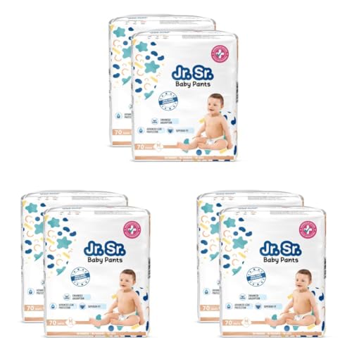 Image of Jr. Sr. Baby Diaper Pants | Medium (M) Size (7-12 kg), 140 Count | Pack of 6 | Upto 12 hr Absorption with Advanced Leak Protection | Safe For Babies Skin | Soft, Secure & Comfy