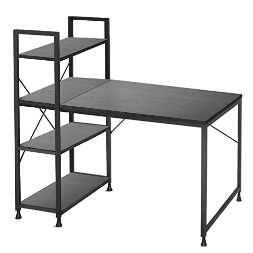 COMHOMA Bureau Informatique avec Étagère de Rangement Table d’Étude Stype Moderne et Industriel (Noir) Cover