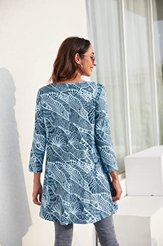 Enmain Womens Blue Floral Long Sleeve Tunic Top Loose Blouse T Shirt Ladies Swing Dress Top Elegant Stretch Round Neck Longline Blouse XL - Image 3