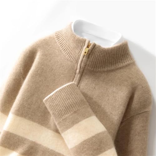 Men’S Casual Striped Half-Zip Pullover Sweater Loose Fit Mock Neck Long Sleeve Color Block Knit Top3