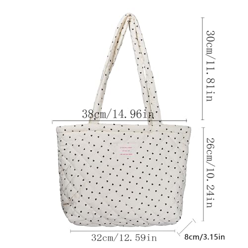 Image of Floral Quilted Cotton Shoulder Bag for Women Daily Use Medium Size Handbag Large Capacity Thickened Design Tote