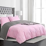 Vaulia Contrast Color Design Soft Microfiber Duvet Cover Set, Queen Size Pink /Grey 3-Piece Set ( 1...