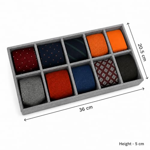 Image of 10 Slot Drawer Organizer Tray for Socks and Ties, Grey | Ten divided compartments keep socks, ties and small wardrobe accessories neatly arranged in drawers, wardrobes or closets.