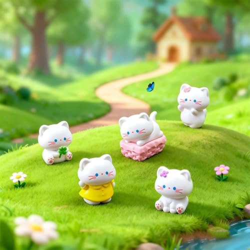 Image of White Cat Decor 5Pcs Miniature Toys Figurines