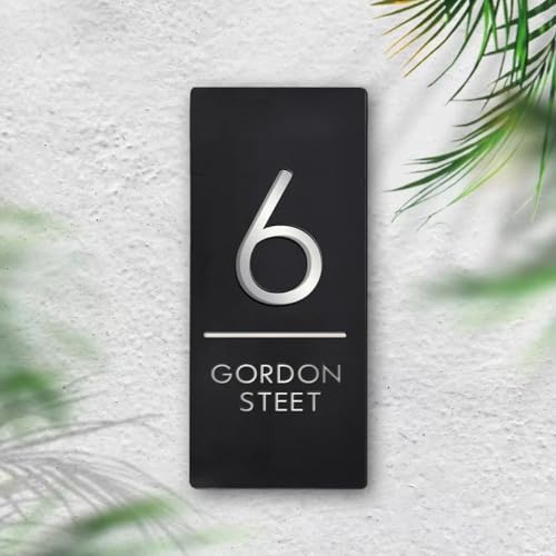 Placa Con Números Personalizados, Letrero Moderno Personalizado Con El Número De La Casa Para Exteriores, Placa Acrílica Flotante En 3D Para Puertas Exteriores,Para El Jardín De Casa(Black-Silver)