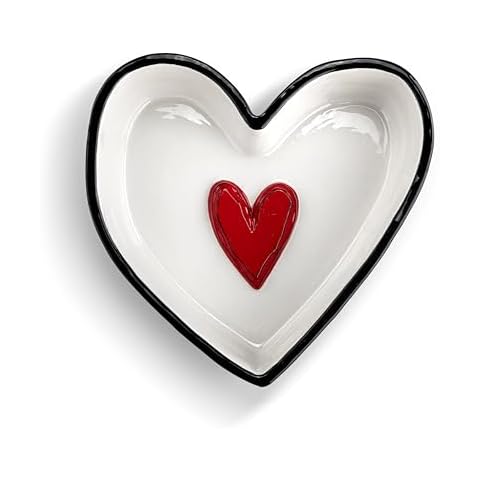 DEMDACO Heartful Home by Tracy Pesche Collection Red Heart with Black Trim Medium 6.25 x 6 Stoneware Tabletop Candy Dish Cookie Canister Cover
