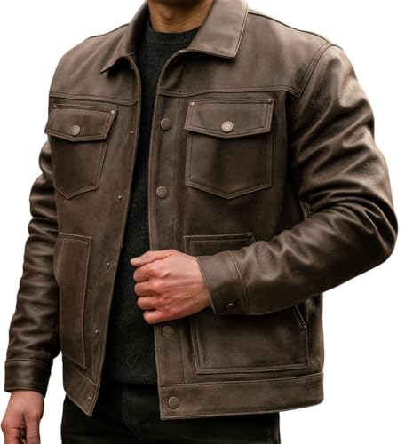 Men's Premium Trucker Leather Jacket| Cowboy Style Real Leather Trucker Jacket