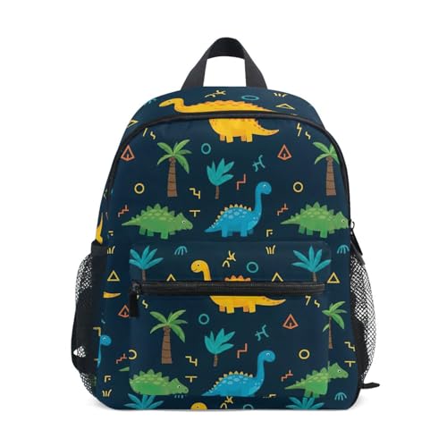 Colorful Cartoon Dinosaurs Green Toddler Boy Backpack with Name Tag, Kids School Backpacks, 3-8 Years