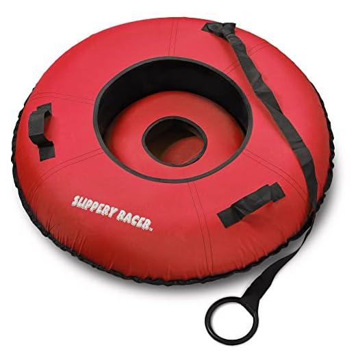 Slippery Racer Heavy Duty Commercial Grade Inflatable Snow Tube with Cover and Rope, PVC Bottom, 44"-(Red)