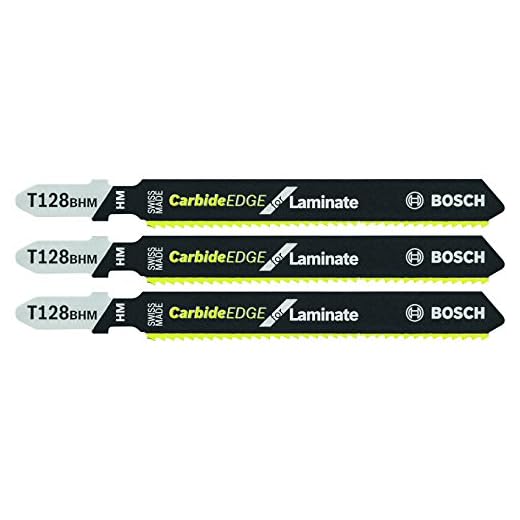 BOSCH T128BHM3 3 Pc. 3.62 In. 14 TPI Carbide Teeth T-Shank Jig Saw Blades for Laminates