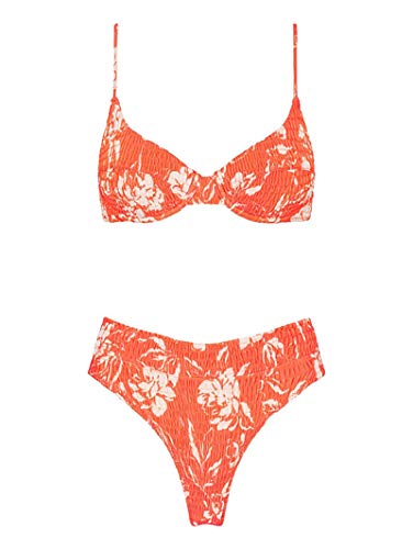 Avanova Women s Floral Print High Waisted Ribbed Underwired Thong Bikini Sets Swimsuit Red 06 Medium