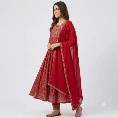 Image of Women's Embroidered Pant with Dupatta Set Ethnic Straight| Traditional Elegant Embroidery Work | Regular Fit | Three-Piece Ethnic Dress Set