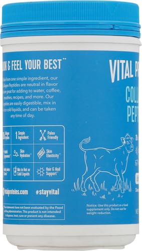 Proteínas vitais, peptídeos de colágeno sem sabor, 10 onças