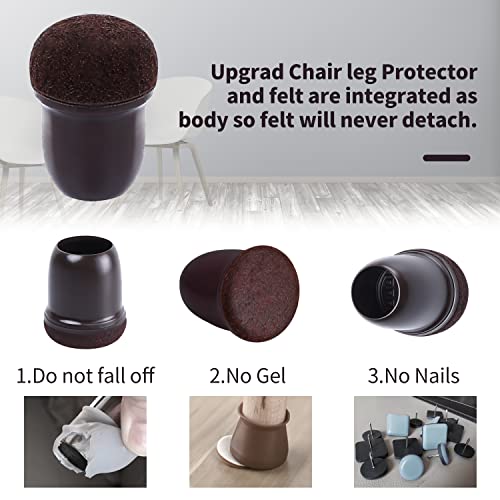 24 Pcs Extra Small Silicone Chair Leg Floor Protectors With Wrapped Felt, Chair Leg Caps Covers, Felt Furniture Pads, Floor Protectors For Chair, Bar Stool Leg Protectors, Fit 0.5"-0.8"(Round, Black) #TOP6
