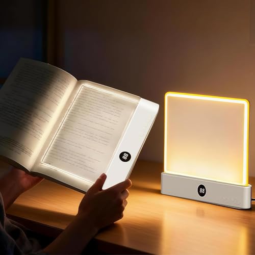 DENEZE White Smart Led Reading Light Book Light Treasure Box Rechargeable Clear LED Flat Reading Light with 3 Colors & Timer Doodleable Study Lamp The Quiet Readers Dream Lights