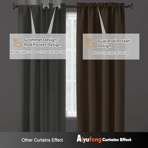 Image of Aiyufeng Brown Short Blackout Curtains for Bedroom 54 Inches Long 2 Panels Set, Solid Thermal Insulated, Energy Saving Window Treatment Curtains Blackout Drapes, W40 x L54 Inch, Brown