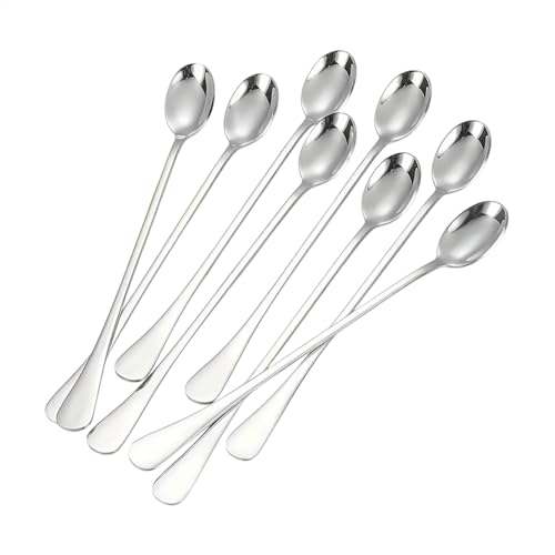 Cuchara de café - cucharadita de té tratada | agitador de cóctel | 8 cucharas de té helado largas de acero inoxidable | Cucharas largas de acero inoxidable | 8 piezas | Home Bar Drink Rührer Set de