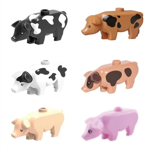 6 piezas de animales minifiguras bloques de construcción, juego de construcción de cerdo, figuras de bloques de construcción, figuras de animales, minifiguras de animales, juego de construcción para