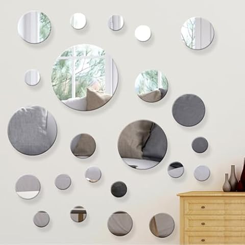 iCAGY Circle Mirrors for Wall Decor, Round Mirrors for Wall Decor, Acrylic Silver Mirror Wall Decor Collection 21 Pcs Cover