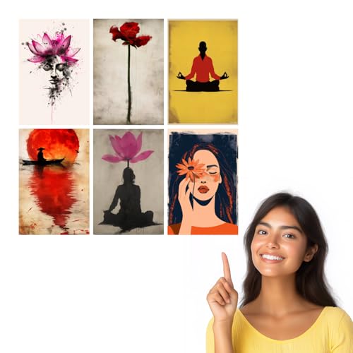 Image of SiddArtify Serene Moments - Abstract Pink - Red - Black Buddha - Lotus - Floral Art Print Set - 300GSM Board - 8x12 Inch - Pack of 6 Wall Room Decoration art Poster Prints