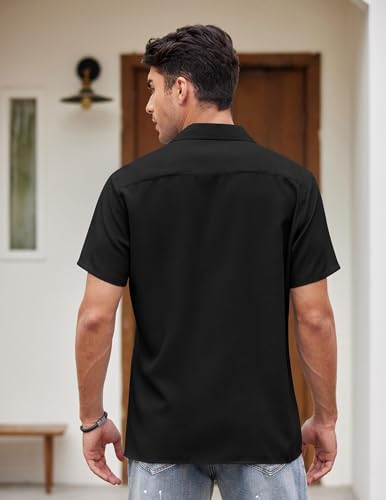 Image of COOFANDY Men's Vintage Bowling Shirt Short Sleeve Button Down Summer Cuba Beach Shirts
