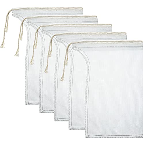 Shappy 5 Pieces Compost Tea Bag Pump Strainer Mesh Filter Bag with Drawstring 600 mm for Prevents Clogging During The Straining Process (23 x 16 cm)