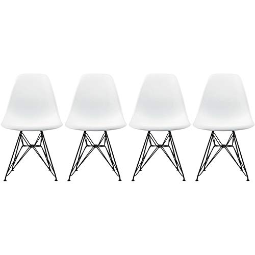 2Xhome Set Of 4 White Mid Century Modern Design Industrial Plastic Chair Side No Arms Dark Black Wire Chrome Base With Back Eiffel Molded Shell Dining Chairs Living Room Accent Work Desk Bedroom #TOP24
