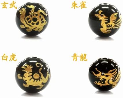 石四大神獣、青龍、朱雀、玄武、白虎の両面に玉璧が彫られています。 Amazon.co.jp: 四神 オニキス 玄武 青龍 朱雀 白虎 珠売り10mm 金彫り